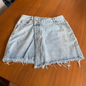 Topshop moto jean cutoff asymmetrical mini  denim jean skirt